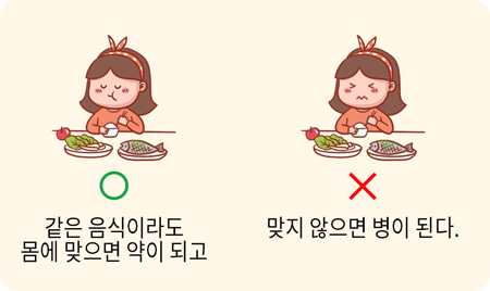 같은 음식이라도 몸에 맞으면 약이 되고 맞지 않으면 병이 된다.